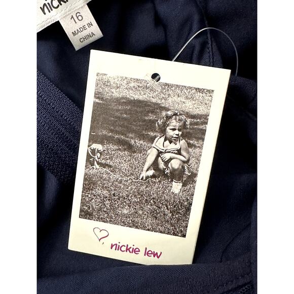 Nickie Lew Skater Dress Sleeveless Illusion Mesh Neckline Solid Navy Blue 16 NWT - Picture 7 of 10